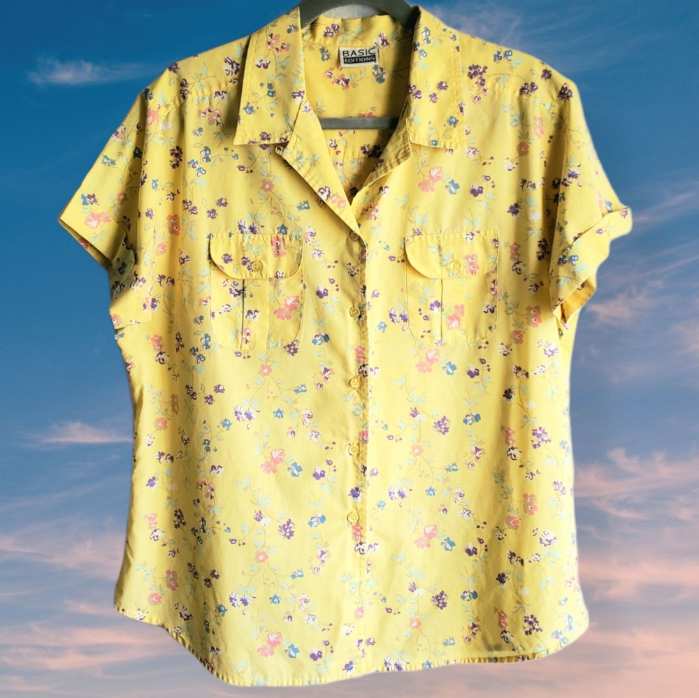 Vintage Yellow Floral Buttondown Top
